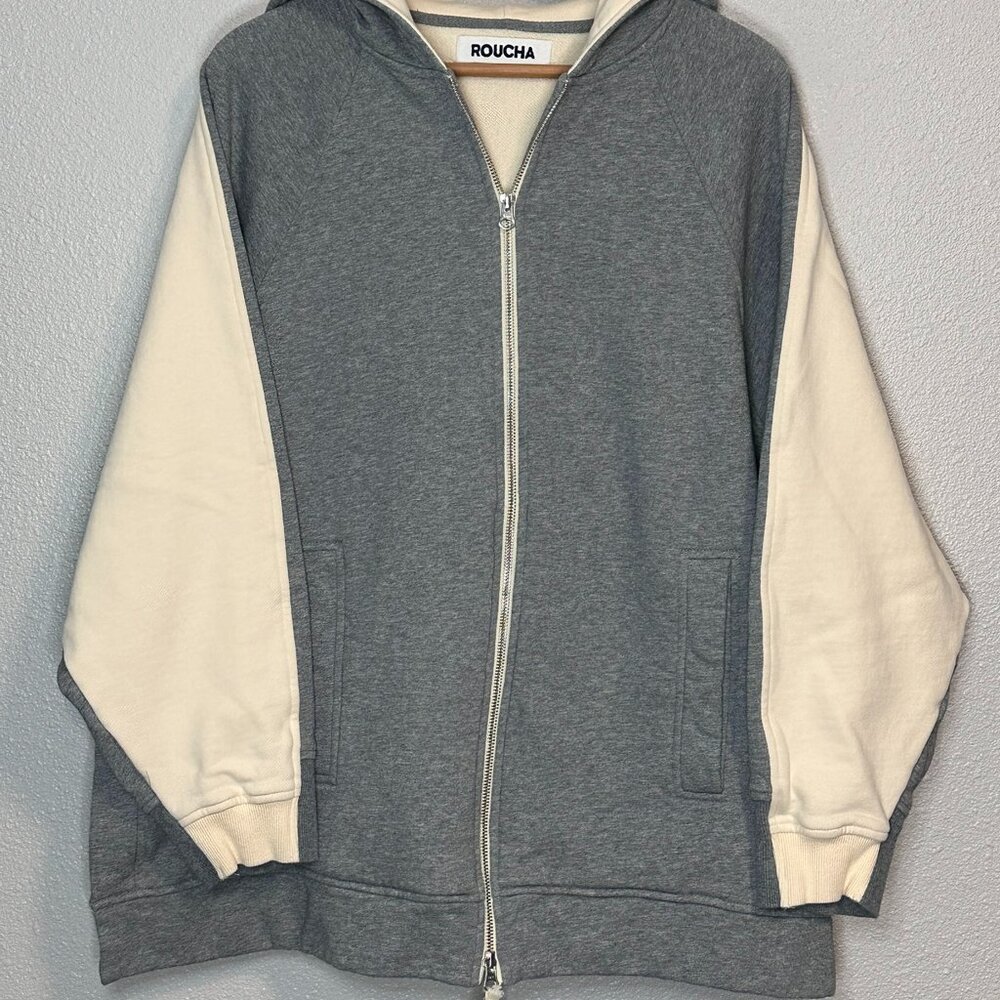 Roucha Gray/Cream Contrasting Colors Oversized Open Sides Hoodie - Women's XL/D